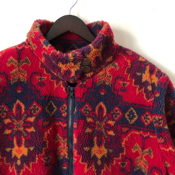 Vintage Irving Nadler fleece jacket - size 11/12 - red blue pattern lined coat - Picture 2 of 14